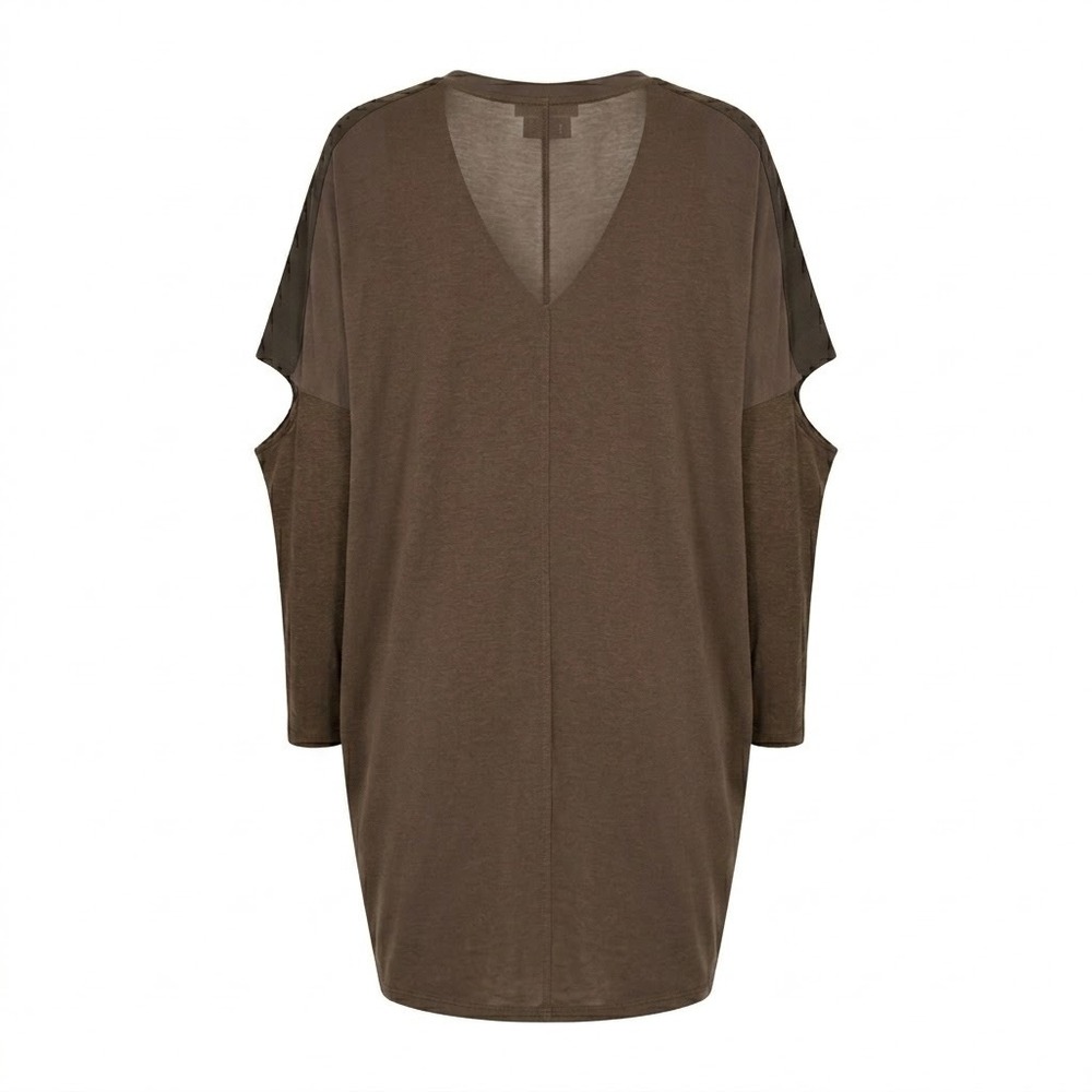 AllSaints Hale Dress Brown V-Neck Mixed Media Oversized Tunic Medium - Picture 8 of 8